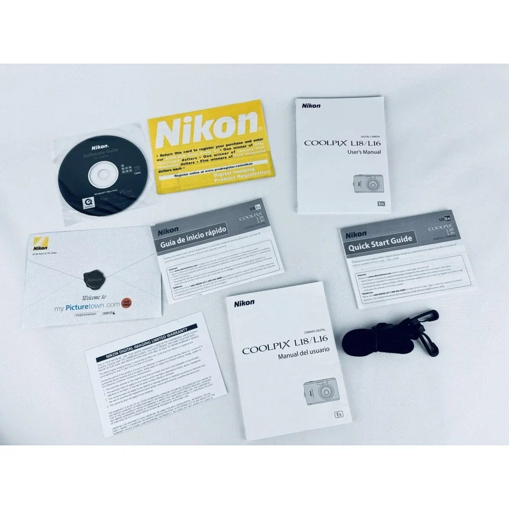Nikon CoolPix L18 L16 Digital Camera User Guide Manual - Quick Start Strap CD ++